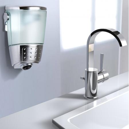 See Through Kitchen Sink Soap Dispenser on Wall - Backward Press Restroom Use Sink Soap Dispenser
